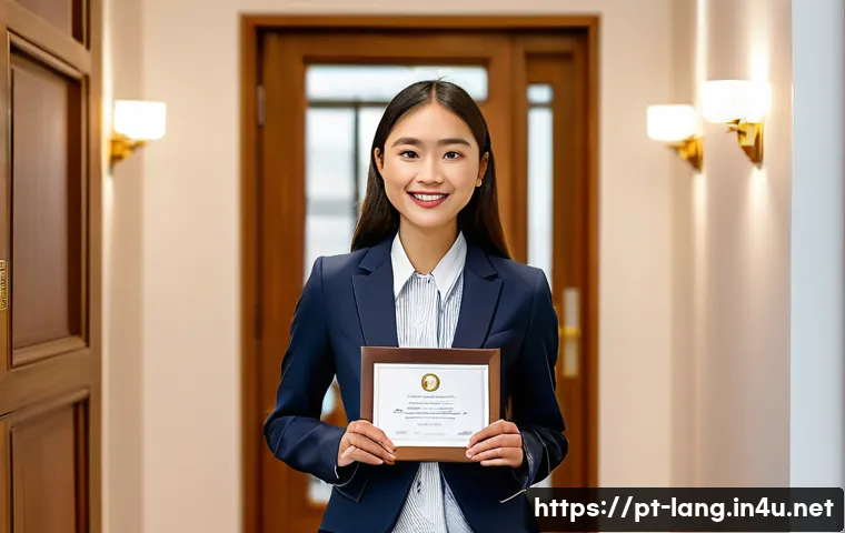 외국어 시험과 실무 경험의 상호 보완 - **Prompt 1: "The Certified Professional's Global Path"**
A highly detailed, realistic photograph...