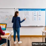 TCF와 DELF 차이점 비교 - A detailed classroom scene featuring adult Portuguese-speaking students preparing for the French lan...