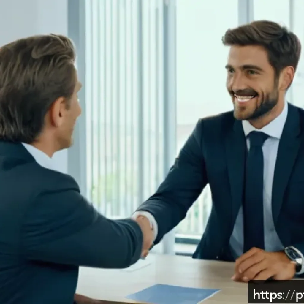 독일어 면접 준비 요령 - A professional German job interview scene inside a modern office, featuring a well-dressed man in bu...