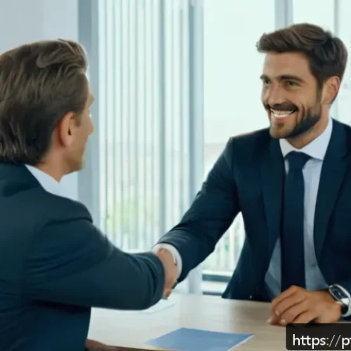 독일어 면접 준비 요령 - A professional German job interview scene inside a modern office, featuring a well-dressed man in bu...