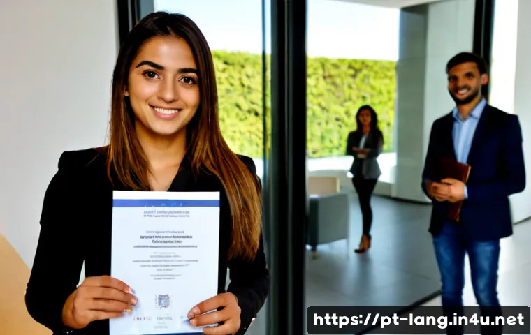 외국어 자격증으로 해외 취업 성공 사례 - Photorealistic success story scene of a young Portuguese-speaking professional from Brazil arriving ...